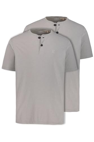 JP 1880 Henleys-Pack de 2 Camiseta 1/2, Gris (Melange), 4XL para Hombre