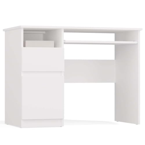 CDF Bureau Informatique avec Tiroir Placard et Tablette Coulissante pour Clavier Table de Travail Moderne pour Bureau et Salon Rangement Gauche 98,5 x 51 x 75,5 cm - Blanc