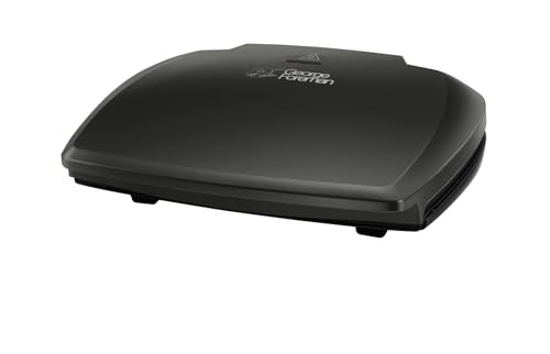 George Foreman Large Electric Grill [Non stick Healthy Griddle Toastie Hot plate Panini BBQ Energy saving Vertical storage Easy clean Drip tray Ready to cook light] Black 2400W 23440