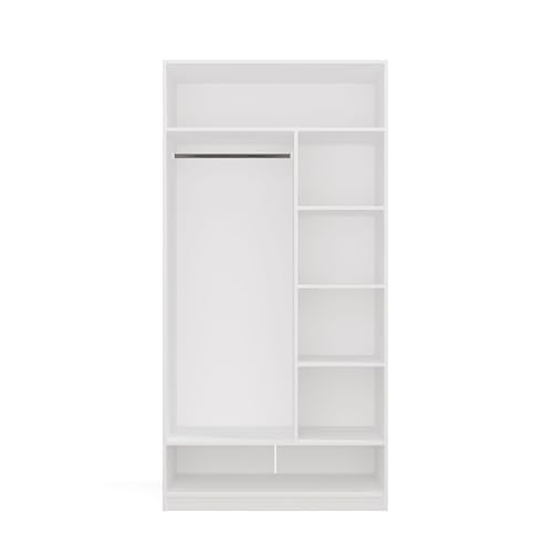 CDF Armario de 100 cm, Blanco, con Barra para Colgar Ropa y estantes – Armario Abierto, ropero sin Puertas con Compartimentos, Sistema de Armario Modular para Dormitorio, 100x50x200 cm