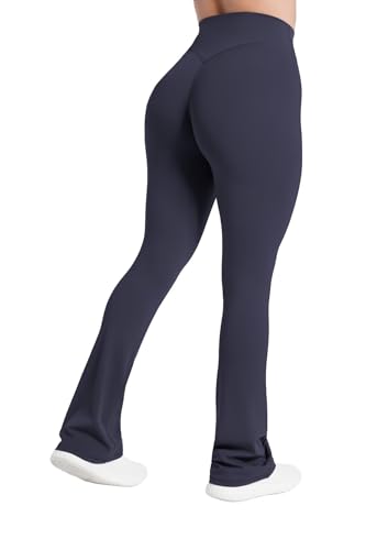 Sunzel Hidden Butt Lifting Scrunch Flare Leggings for Women No Front Seam Crossover Tummy Control Mini Flared Yoga Pants 30