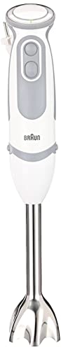 Braun Hogar Batidora de mano, 21 velocidades y función turbo, anti-salpicaduras, Powerbell Plus, 3 accesorios (varillas, pasapuré, vaso medidor 600 ml), Blanco, 1000 W