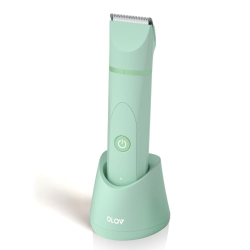 Image of OLOV Electric Body Hair Trimmer - Groin Trimmer for Men - Bikini Trimmer Women - Wet /Dry Shaver Groomer, Replaceable Ceramic Blade Heads, USB Recharge Dock, Waterproof Hygiene Razor, Green