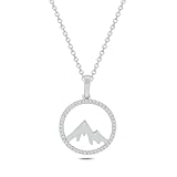 Cali Trove, 1/6cttw Diamond Mountain Pendant for Women, 14k White Gold Necklace and Mountain Nature Pendant, Women’s Circle Mountain Range Necklace with Round White Diamonds in White Gold, 18” Chain