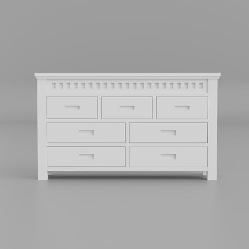 Image of Solid Sheesham Wood Deco White 7 Drawers Cabinet, Storage Organizer Sideboard, Kitchen Chest, Cupboard Furniture for Bedroom, Living Room, Home & Office