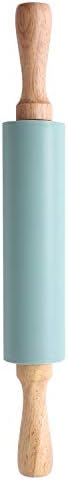 Rolling Pin Silicone for Baking, Non stick Surface Wooden Handle Dough Rollers, 15.35 In