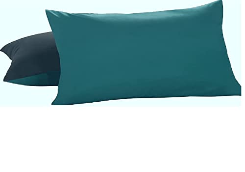 Reversible Decorative 600TC Cotton Pillow Cover Set of 2 (16 X 25, Black & Teal)