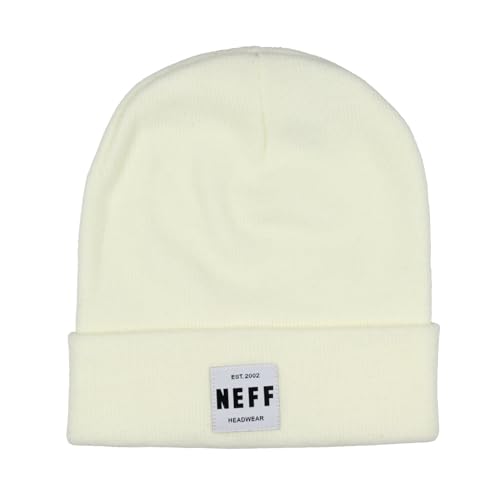 Neff Men's EST.2002 Embroidered Patch Cuff Knit Beanie Cap Hat OSFM Off-White