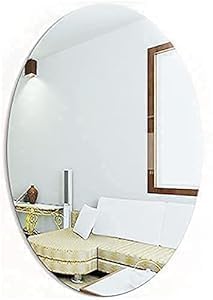 Bittern Oval Shape Adhesive Mirror Sticker for Wall on Tiles Bathroom Bedroom Living Room Basin Mirror Bathroom Wall Mirror Stickers Unbreakable Plastic Makeup Mirror Vanity Mirror (Size :30cm X 20cm)-image-4