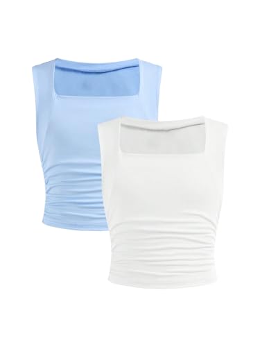 SOLY HUX Girl's Tank Tops Cute Ruched Crop Top Shirts Camisole 2 Piece Trendy Summer Clothes for Teen Girls