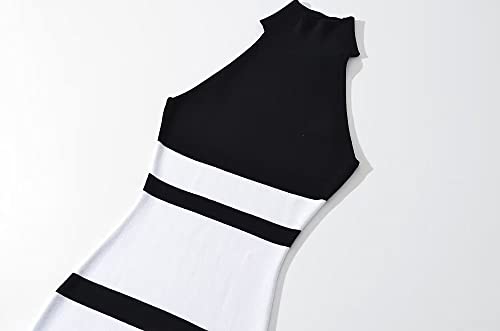 efvandoloe Sweater Dress for Women Sleeveless Crew Neck Patchwork Color Knitted Stretchable Slim Midi Dresses4