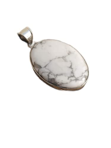White Howlite Pendant, 925 Sterling Silver, White Marble Pendant, Promise Jewelry, Southwestern Pendant, White Turquoise Pendant, Buffalo Pendant, Christmas Day Gift Pendant, Gothic Pendant