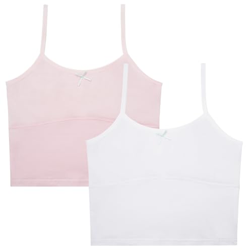 Image of FEOYA Teen Girls Camisole Training Cotton Bra Round Neck Tank Top with Shelf Bra 2 /3 Pack