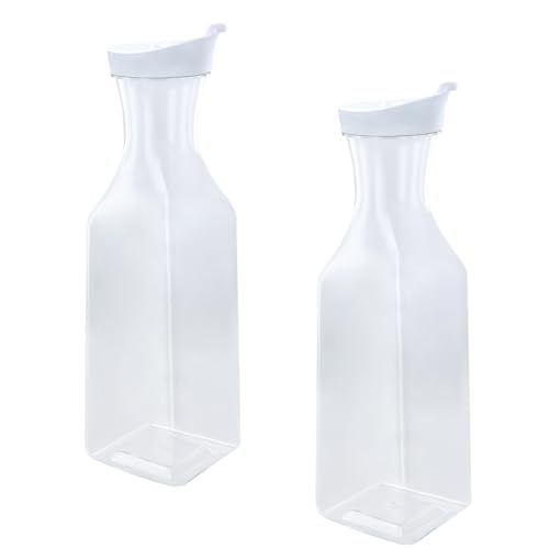 Litinliv Carafes à Eau, 2 Pichet à jus en Plastique de 1.5 Litre avec Couvercles Blancs à Rabat, Récipients Transparents pour Limonade, Bouteille D'eau...
