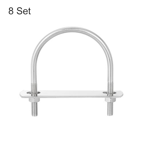 Image of uxcell Round U-Bolts, 8 Sets 65mm(2.56 inch) Inner Width 83mm Length M6 304 Stainless Steel U Clamp Bolt with Nuts and Plates, for Boat Trailer