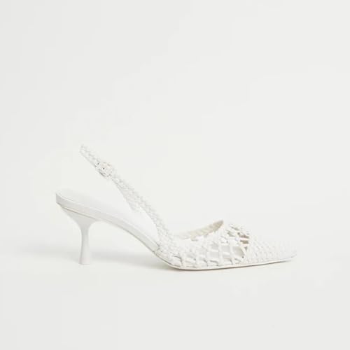 Kitten Heels for Women Woven White Bridal Pumps Closed Pointed Toe Slingback Heels Mesh Breathable Sandals Dressy Wedding Shoes3