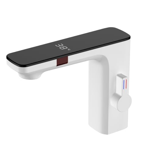 kiwet自動センサー蛇口 混合水栓 タッチレス 洗面台 LED 温度 デジタル表示バスルーム 冷温切り替え 節水 泡沫生成器 公共の場所で 家庭での使用 (ホワイト)
