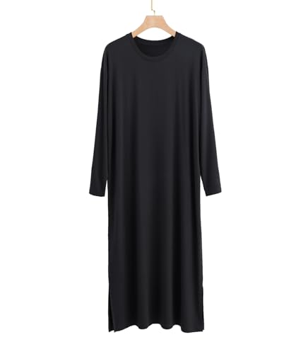 ZEEREE Men Viscose Nightshirts Night Sleep Shirts Long Sleeve Round Neck Nightgown Robe Sleep Gowns Nightwear for Sleeping2
