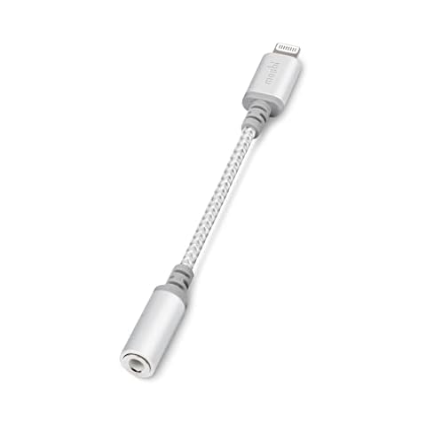 Moshi Integra Lightning to 3.5mm Headphone Jack Adapter [MFi Certified], DAC Chip Integrated, Ballistic Nylon Braiding, Aluminum Housings, Exceeds 10,000 Bend Cycles, for iPhone/iPad, Jet Silver Cover