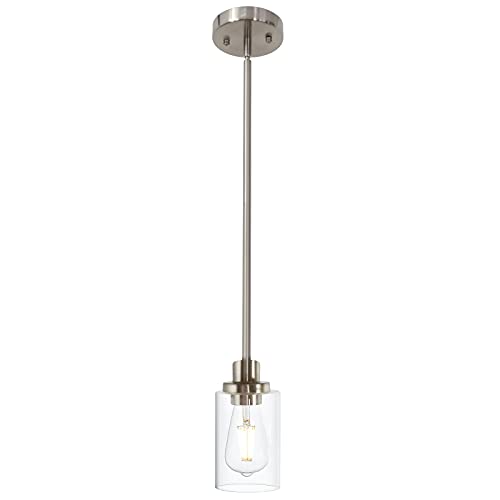 TODOLUZModern Clear Glass Pendant Light in Brushed Nickel, Single Hanging Pendant Lighting for Farmhouse Entryway Dining Room Kitchen Island Foyer