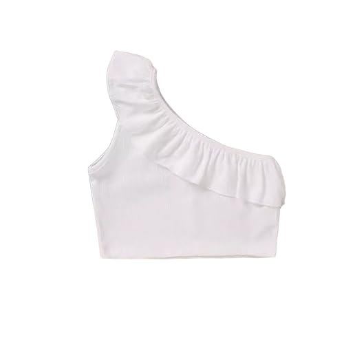 Little Girls Crop Tank Tops Toddler Kids Summer Ruffle One Shoulder Cropped Vest Ribbed Camisole Fashion Dancewear