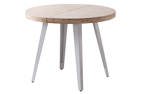 PEGANE Table à Manger Ronde Extensible en Bois Coloris chêne Nordique Pieds Blanc - diamètre 100-180 x Hauteur 76 cm