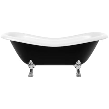 Casa Padrino Jugendstil Badewanne Schwarz/Weiß/Silber 188 cm - Freistehende Retro Stil Badewanne