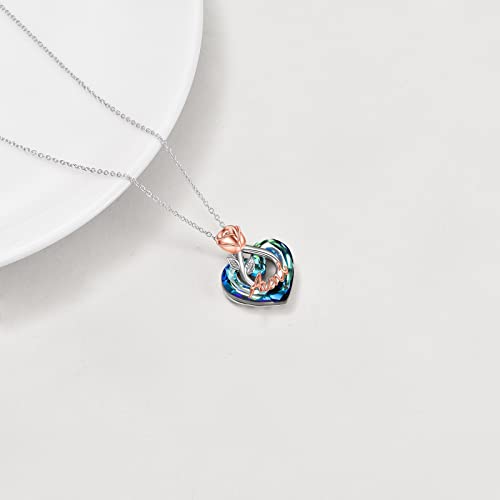 POPKIMI Rose Flower Love Heart Necklaces Gifts for Mom Grandma Nana Wife Aunt Daughter Birthday Jewelry 925 Sterling Silver Crystal Rose Flower Necklace4