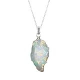 Gemkora Raw Stone Opal Pendant Necklace, Natural Ethiopian Crystals, Rough Gemstone, Dainty Setting, Healing Stone, Birthstone, Gift for Women Silver Jewelry 18 inch (1pcs only)