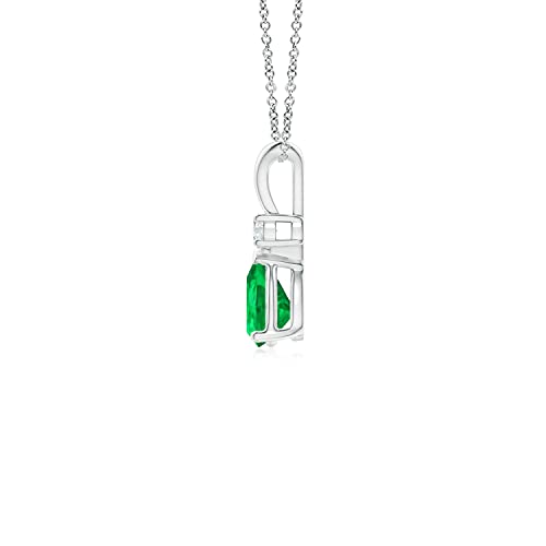 Angara Natural Emerald Solitaire Pendant for Women | Prong-Set Emerald Teardrop V-Bale Pendant with Diamond in 14K Solid Gold/Silver/Platinum | May Birthday, Anniversary, Gemstone Jewellery Gift2