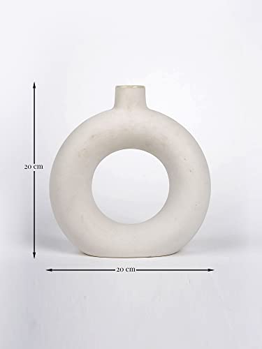 Image of PUREZENTO Ceramic White Donut Vase 8 Inch - Pack of 1 | Decorative Donut Vase for Dried Flowers and Pampas Grass | Vases for Modern Home Decor, Living Room, Office Decor Ideas