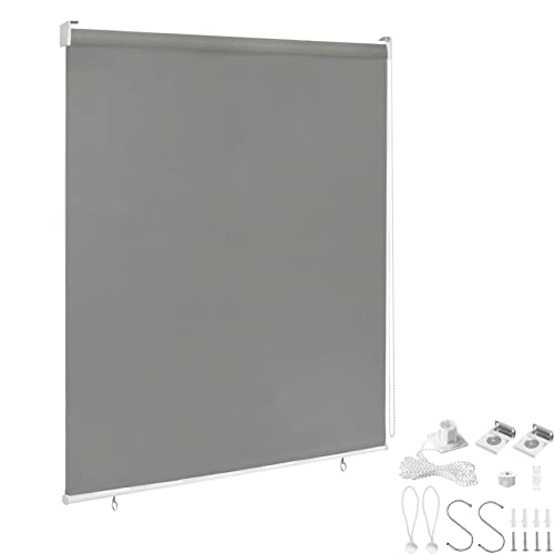 YRHome Außenrollo Balkon Senkrechtmarkise Rollo Balkonrollo 140 x 140 cm Balkonmarkise Sonnenschutz 100% Blickdicht UV-beständige Sichtschutz Rollo Windschut Beschattung Grau