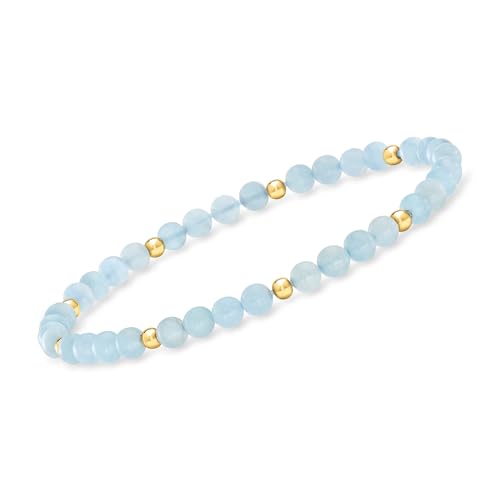 Pure Collection by Ross-Simons 20.00 ct. t.w. Aquamarine Bead Stretch Bracelet With 14kt Yellow Gold. 7 inches