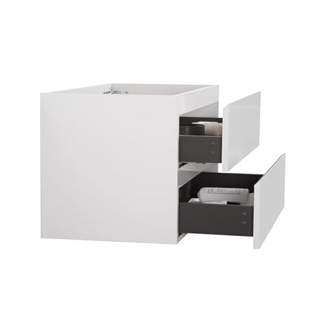 Pre - Assembled Wall - Mount White Cabinet with 2 Drawers, No Basin