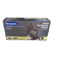Luva Nitrílica Preta Tamanho G Caixa Com 100un Bompack