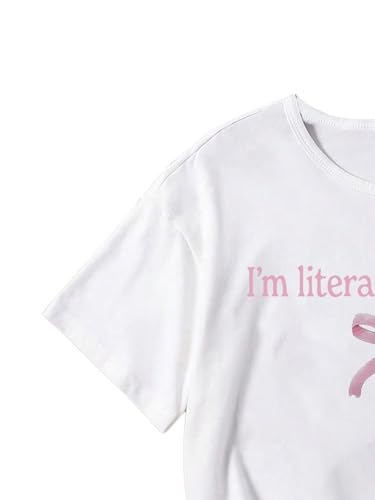 Image of RoseSeek Girl's Bow Graphic Tees Crew Neck Short Sleeve Summer T Shirts Preppy Cute Clothes for Girls