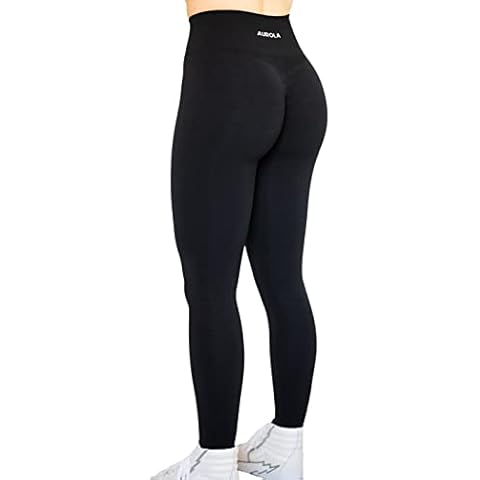 AUROLA Workout Leggings for Women Seamless Scrunch Tights Tummy Control Gym Fitness Girl Sport Active Yoga Pants (L, Black) Cover
