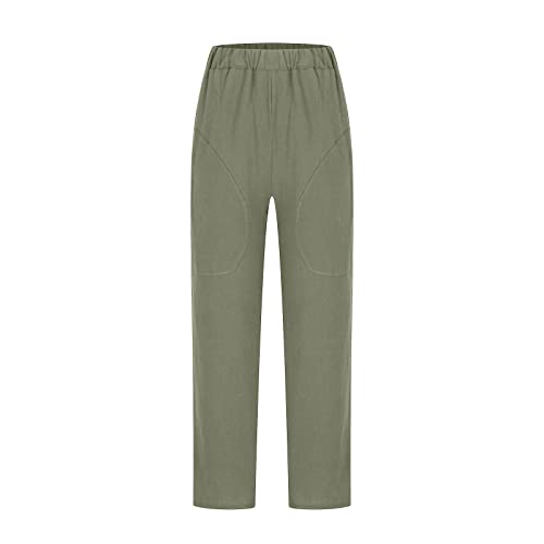 Image of LRMQS Cotton Linen Pants Women Casual Summer 2026 Trendy Loose Fit Beach Wide Straight Leg Trousers with Side Pockets