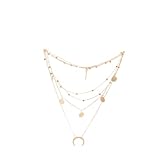 Ciieeo Collar de Luna Dorado Multicapa Cuentas Redondas Collar para Mujer Joyería para Cuello Accesorios de Moda para Ocasiones Obsequios