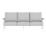 YOEEMZ Outdoor Couch Aluminum Patio Furniture Set, All-Weather Metal Loveseat Sofa with Solid Teak Armrest and Thick Cushions, Light Gray