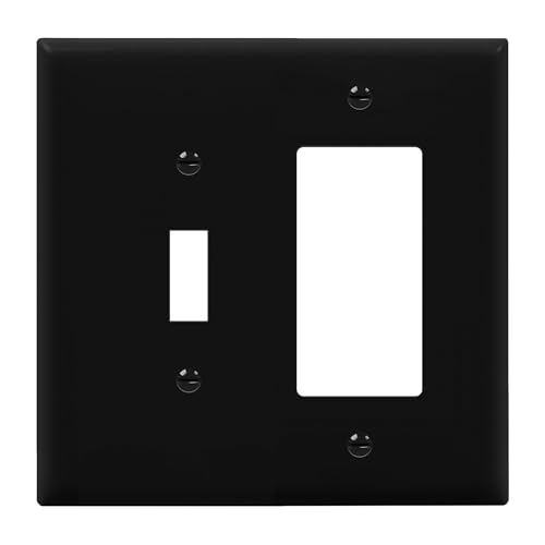 Image of ENERLITES Combination Toggle Light Switch /Decorator Light Switch Plate, Double Switch Wall Plate, Mid-Size 2-Gang 4.88 inch x 4.92 inch, Polycarbonate Thermoplastic, 881131M-BK, Black