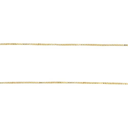 Lucchetta - Italian Venetian Box Chain in real 14 karat Yellow Gold, Diamond-cut effect, 16+2 Inch 0.65mm Chains for Women Girls - Authentic Fine Jewelry