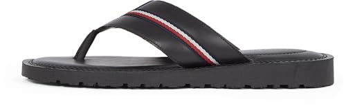 Tommy Hilfiger Sandalias Hombre Core Toe Post de piel, Negro (Black), 44