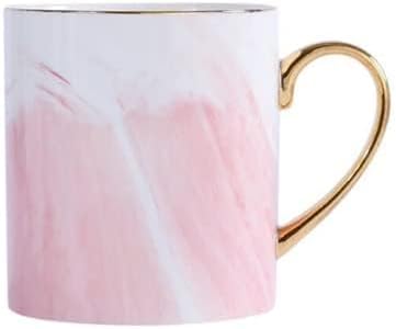 Miniatura 2 de 14Oz13.5 fl oz MARMOL PATTERN CAFÉ CERÁMICA TAZA CON MANGO ORO (Rosa)