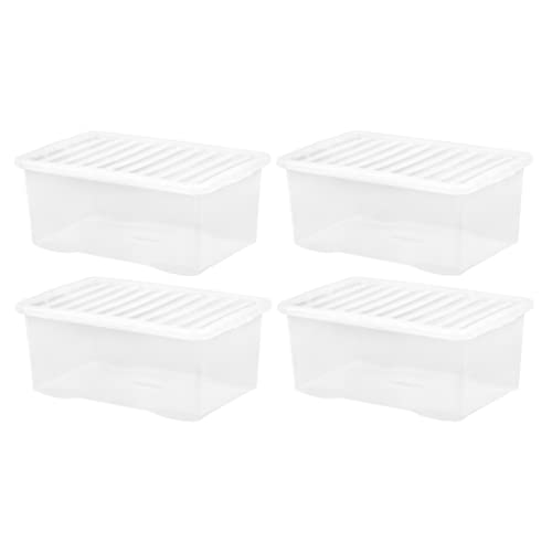 JMS we create smile (Set of 4 45L Litre Crystal Clear Plastic Storage Box With Lid - Transparent Storage Container For stoarge Organising in Office & Home (45 LITRE, Crystal Container)