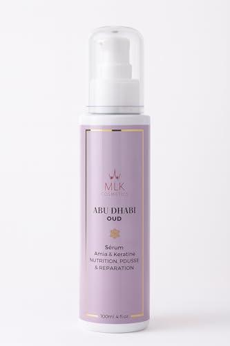 MLK COSMETICS Sérum Capillaire Abu Dhabi, Amla et Kératine, anti fourches et hydratant, Tous Types de Cheveux, Sans Sulfate, Sans Silicone, Parfum Oud
