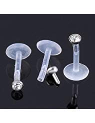 Top Plaza 10x Labret Studs/Lip Piercing jewelry/Acrylic Czech Crystal Gem Labret Monroe Bar Lip Ring Tunnels for Lip Piercing, Multi Colors (White)