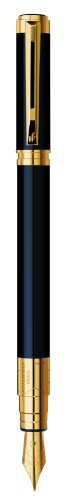 Waterman Perspective Fountain Pen, Gloss Black with 23k Gold Clip, Fine Nib with Blue Ink Cartridge, Gift Box