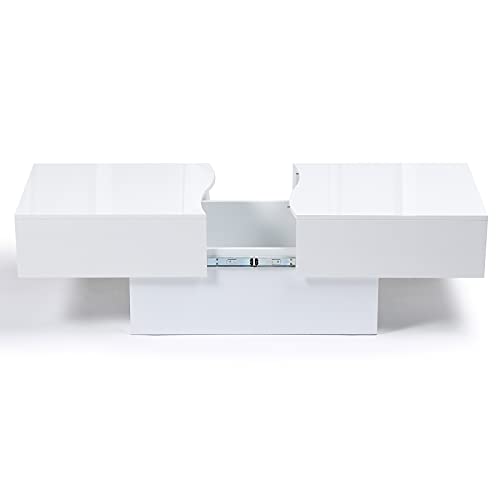 IDMarket - Rechteckiger, ausziehbarer Couchtisch Marta aus weißem Holz – Bild 6