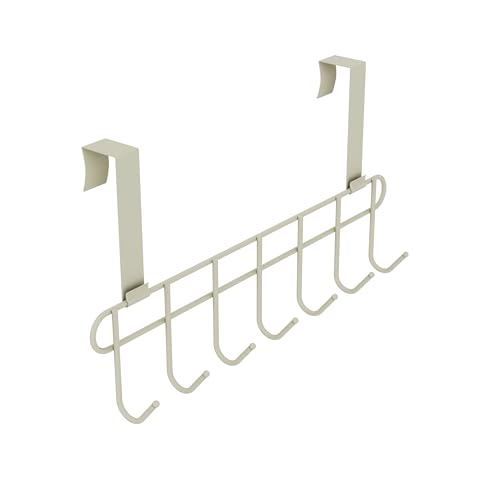 Image of Over the Door Hook Hanger Rack | Heavy Duty Multi Alloy Steel | No Drill 7 Hook Organizer | Space Saving Door Hanger for Bedroom, Bathroom, Kitchen & Home Storage - White (Pack of 2)